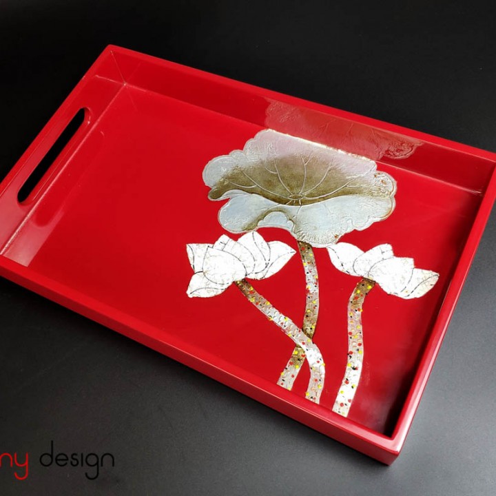 Rectangle lacquer tray with hand painted lotus  19*30cm